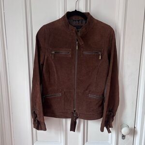 Vintage Neutral Zone Genuine Suede Leather Brown Zip Front Buckle Accents Small